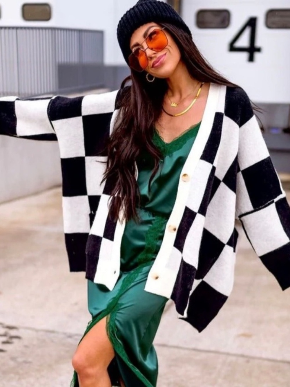 Dressed in LALA Black & White Checkerboard Cardigan